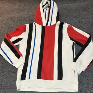 Retro G by GUESS Womens Vertical Stripe Hoodie Red White Black Sweatshirt Small